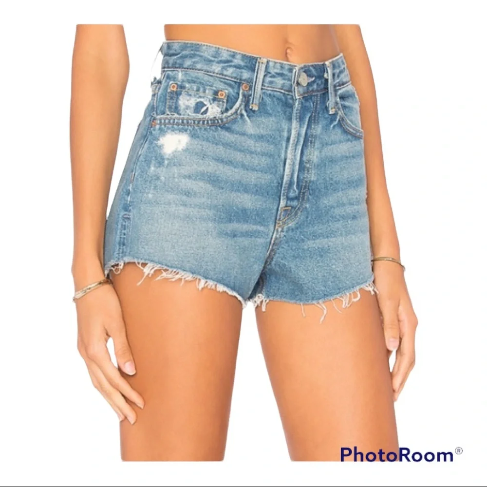 GRLFRND Cindy Buttonfly Highrise Psychedellic Shack Denim Distressed Sho…